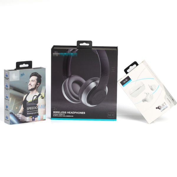 Luxury Black Lacquer Custom Logo Headset Packaging Box With Hanging Hole
