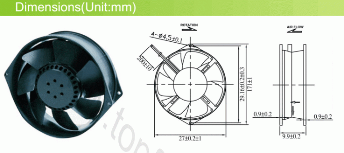 Portable Electric CPU Cooling Fan High Speed Axial Flow Fan 6.7 Inch