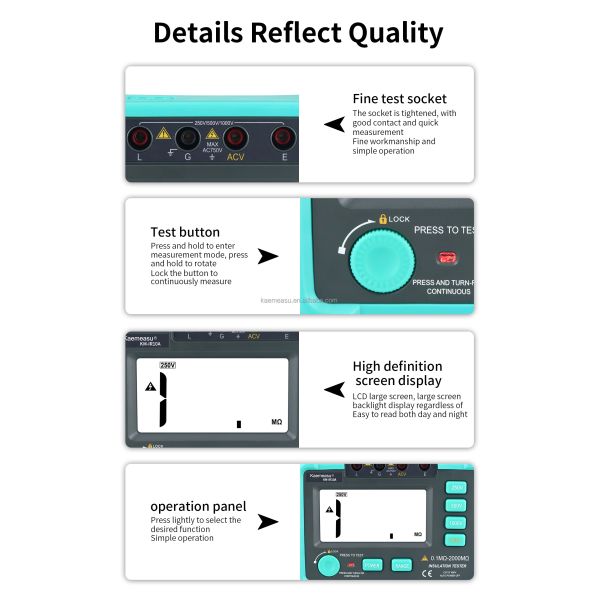 Digital Insulation Resistance Tester with Overload Protection and Measuring Range up to 2000MΩ Class 1 250V 500V 1000V