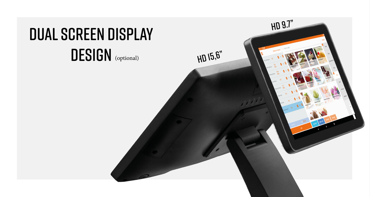 15/15.6'' VFD Main Display and 12''/9.7'' 2nd Display Aluminium Alloy POS Payment Machine for Android/Win