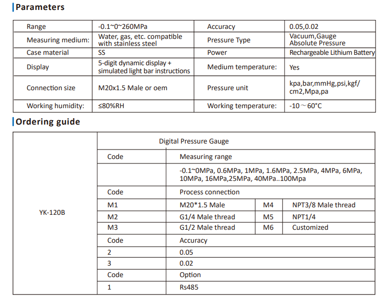 Stable and Accurate YK-120B Digital Pressure Gauge for Precise Pressure Measurement