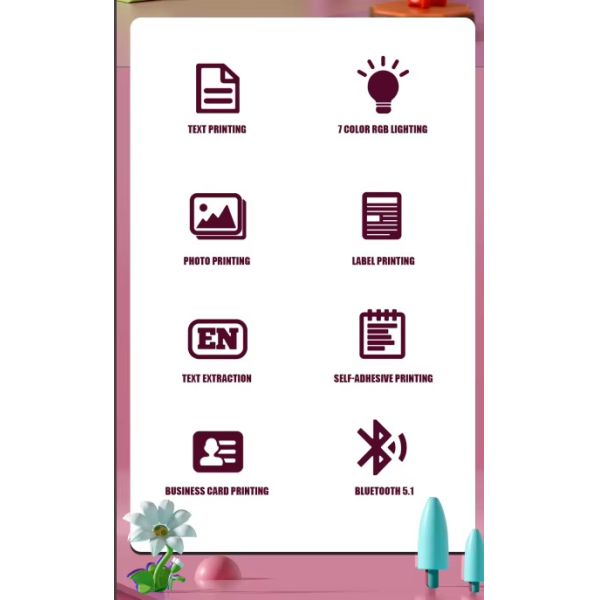 Rechargeable Wireless Mini Inkless Printer Sticker USB C Lightweight