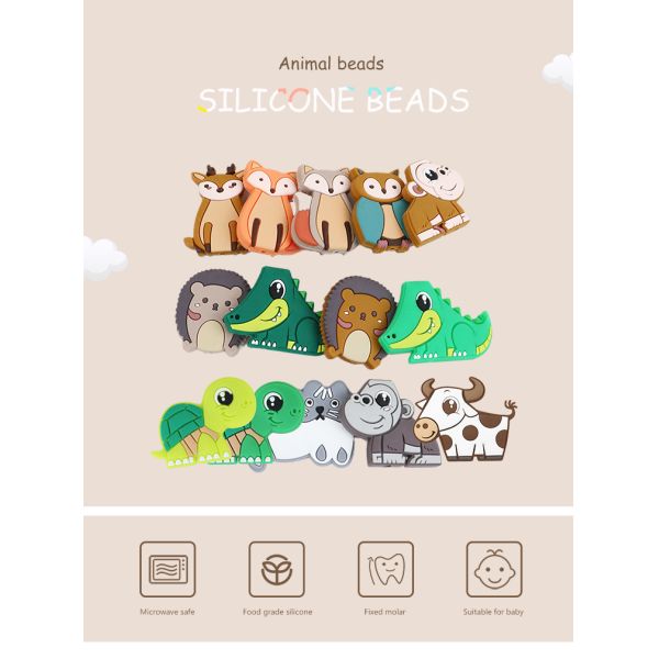 Small Silicone Animal Beads , Silicone Beads Baby Teether For Necklace Chains Bracelet