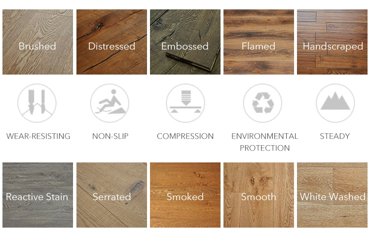 Three-Layer Varying Length Oak Plank Smooth Oak Hardwood Flooring with Valinge 5G/ T G