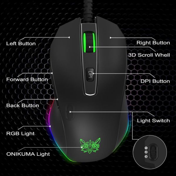 8000DPI CW60 50uA Wired Gaming Mouse For Laptop