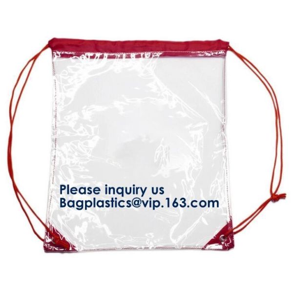 Transparent PVC Drawstring Bag With Colorful Rope,Clear PVC drawstring bag with gold string,Pvc Strips Printing Gift Pac