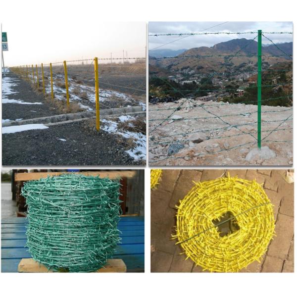 Colorful PVC Coated Barbed Wire 3 - 4 Strands 4 Points Security Fence