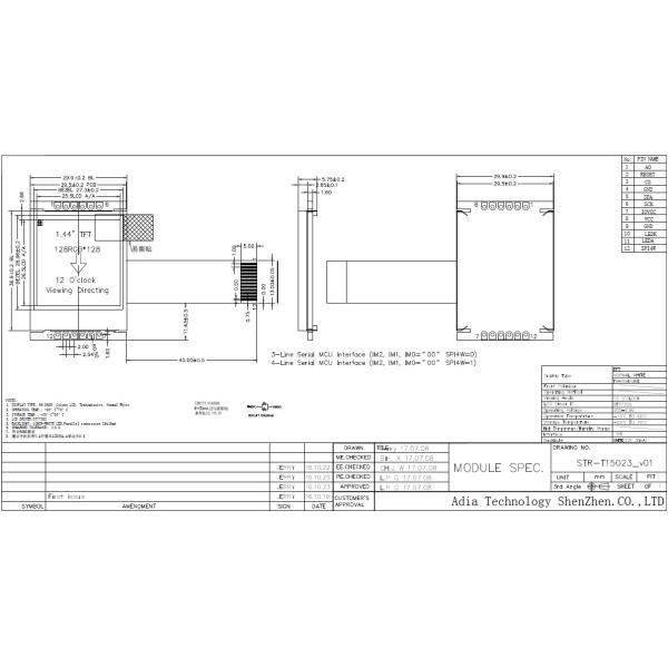 ST7735 1.44 Inch Sunlight Readable LCD , 400cd/M2 High Brightness LCD Display