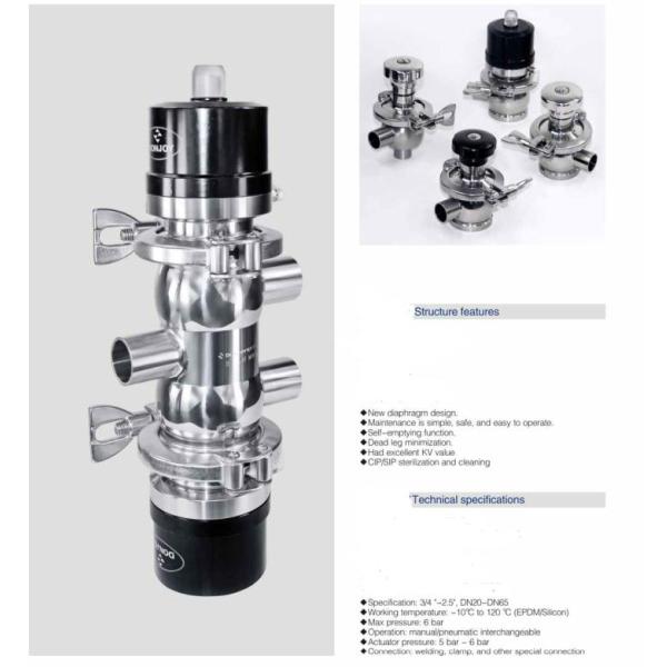 SS316 Multiport Radial Diaphragm Valve with manual / pneumatic interchangeable