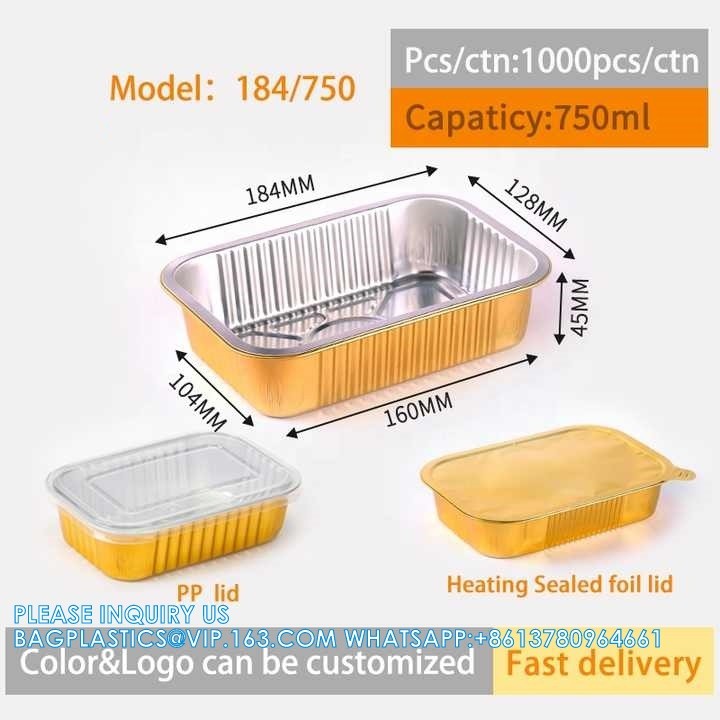 200ml Length 166MM, Sturdy Aluminum Foil Pans With Lids For Cooking, Baking, Reheating, Freezer, Oven, Recyclable