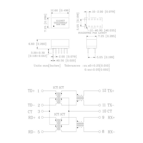 IEEE 802.3u LAN Isolation Transformer 10 / 100 Base Ethernet 0 ℃ To 70 ℃