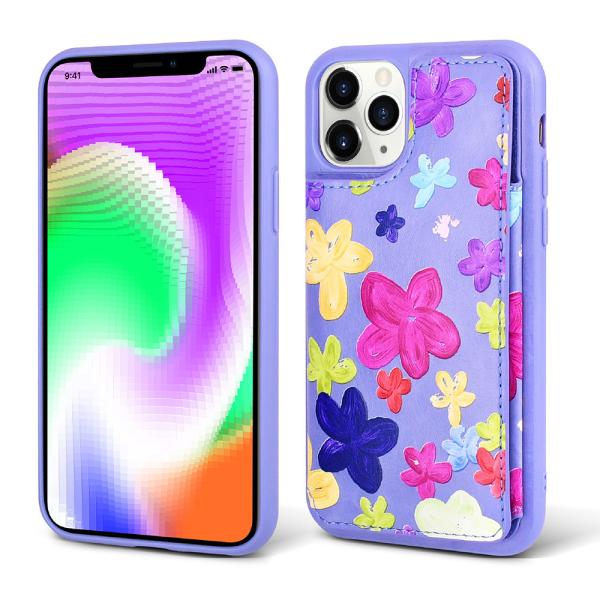 Floral Pattern Card Pocket Phone Case Kickstand Makeup Mobile Cover For Iphone 12