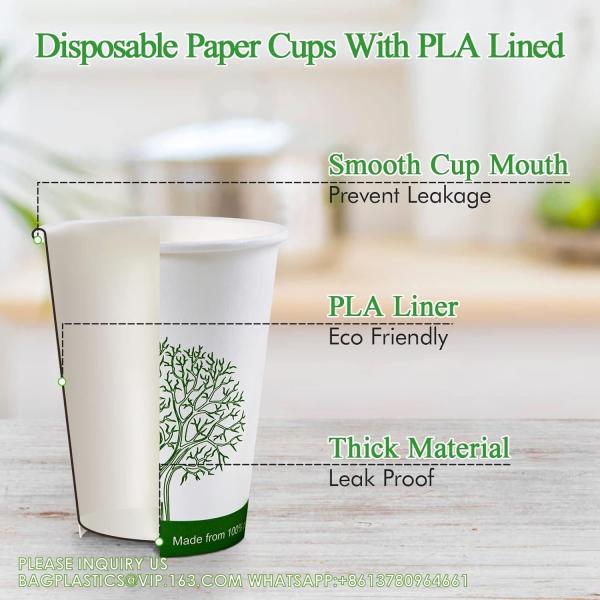 16 Oz Compostable Cups, Biodegradable Disposable Paper Cups With PLA Lined, Eco-Friendly Paper Coffee Cups For Party