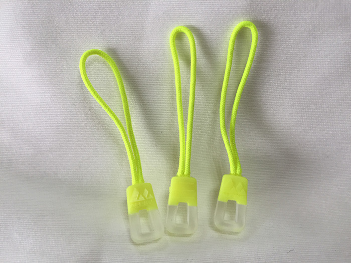 China Novelty Transparent Rubber Zipper Puller With Woven Fabric String wholesale