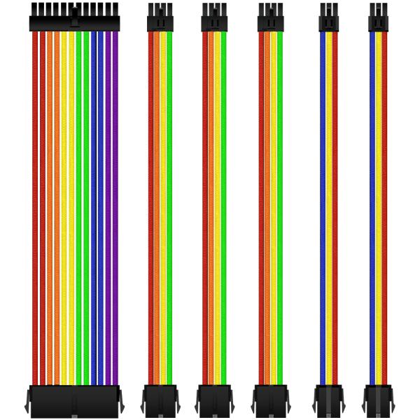 Braided Sleeved Power Supply Cable Kits 1* 24 Pin 1*4 + 4 Pin GPU , 2* 6+2 Pin PCI-e , 2*6 Pin Extension Cable Kits With comb