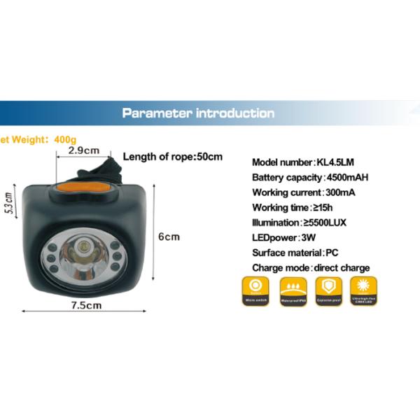 KL4.5LM LED Mining Lamp 15 Years Cordless Led Hard Hat Light 4500mAH 7000LM