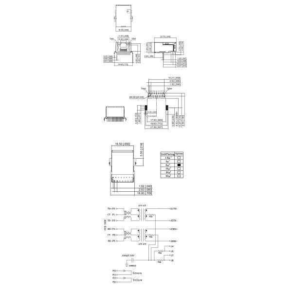 Green Yellow LED Magnetic RJ45 Connector Single Port Latch Up Offset Mount