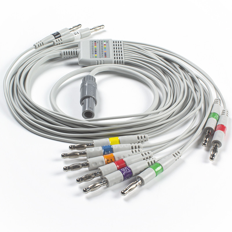 Welch Allyn RE-PC-AHA-BAN SE-PRO-600 EKG Cable And Leadwires 14 Pin IEC Banana 4