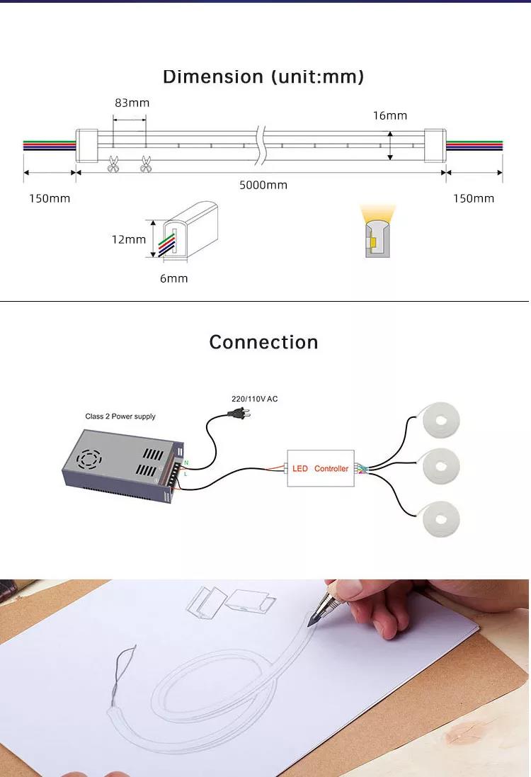 2835 SMD 12V 6 X 12mm 8 X 16mm PVC Silicone Neon Light E Single All Color LED Neon Flex Rope