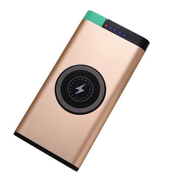High Quality Gold Color 10000mAh Polymer Battery QI Wireless Charger Power Bank