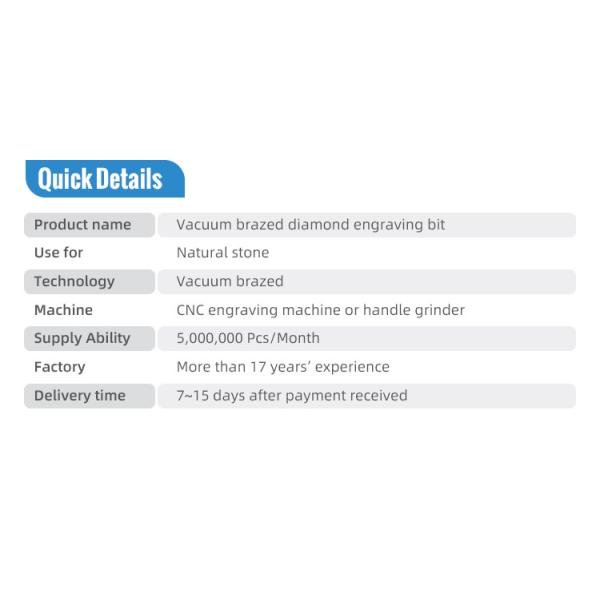 Diamond Metal Stone Milling Tools for Customized Vacuum Brazed Engraving on Granite