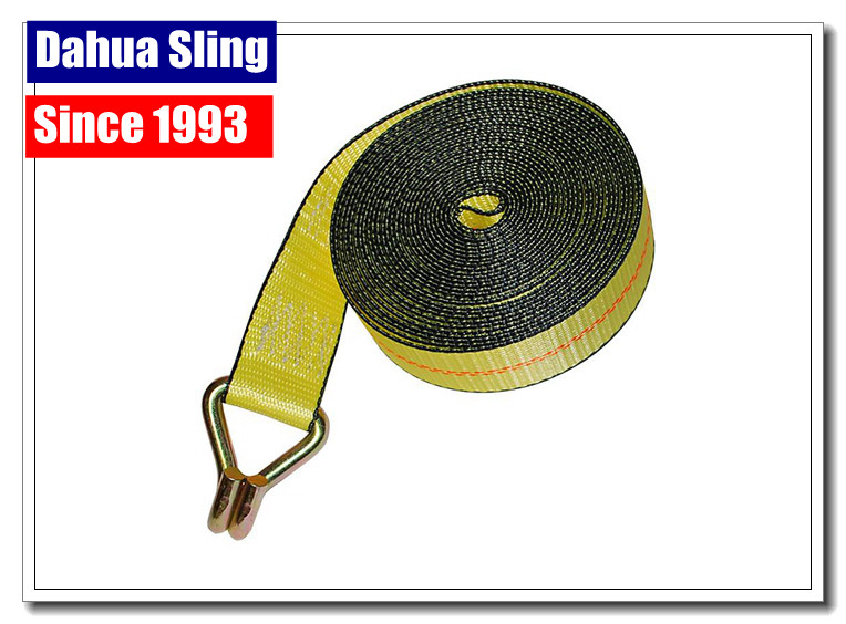 China Yellow Wire Hook Truck Winch Straps , Vehicle Recovery Strap Lightweight wholesale