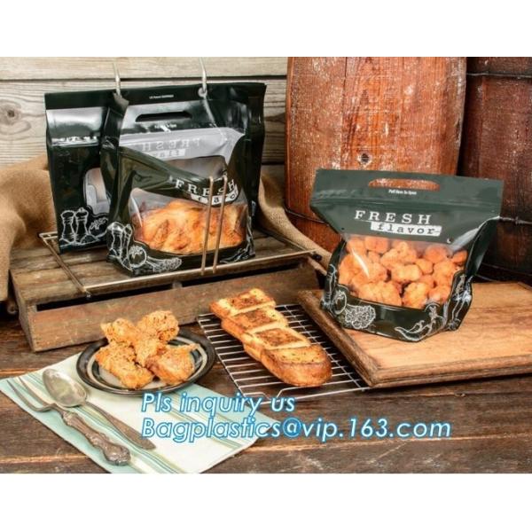 Biodegradable Stand Up Anti-Fog Hot Roast Chicken Zipper Bag Microwave Rotisserie Chicken Bag With Handle