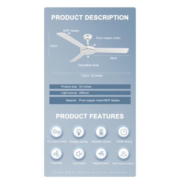 large airflow ceiling fan DCF-W986 MDF Blade 35W Noiseless Ceiling Fan With 5 Speeds Remote Control