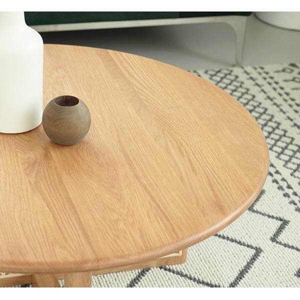 Creative Round Rattan Wooden Tea Table 20mm Thick White Oak