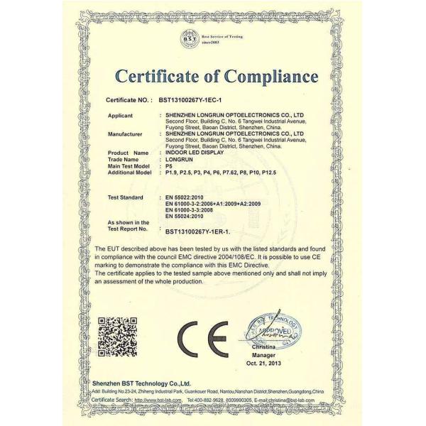 Shenzhen Longrun LED Optelectronic CO.,LTD Certifications