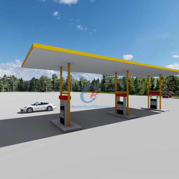 Energy Efficient Steel Structure Gas Station , Industrial Metal Canopy Shed