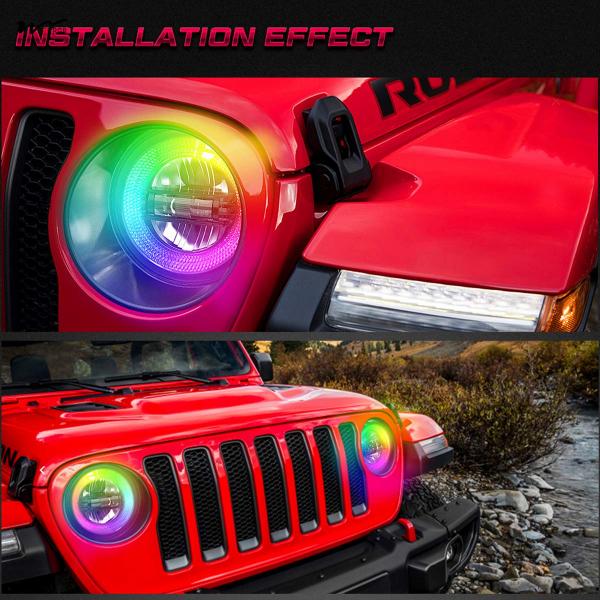 LED Headlights with Bl-ue-tooth Control 9 Inch Hi/Lo Beam DRL and 121 RGB Functions