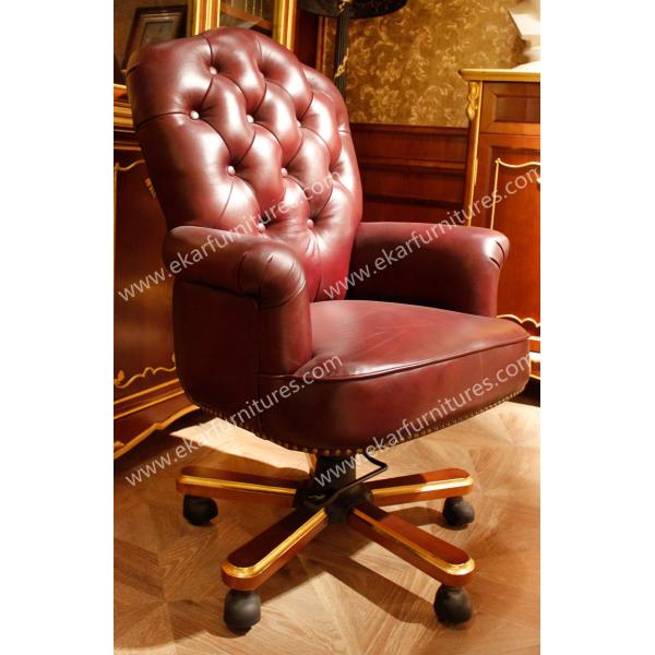 White Leather Swivel Chair In Carved Arm TS-002