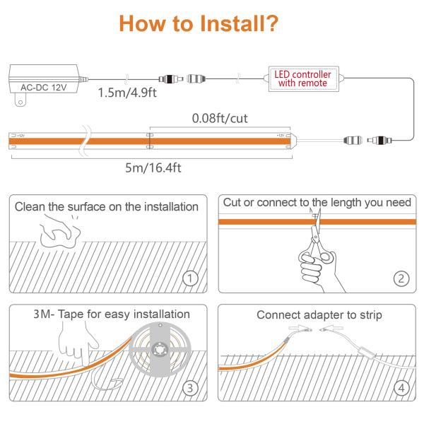 Color Changing 20W CCT Flexible COB Strip Light 576Chips