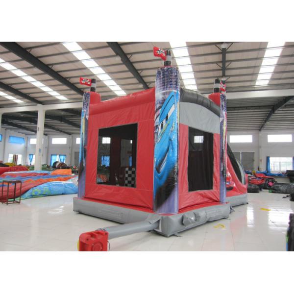 Big size inflatable racing car themed bouncy castle PVC fabric full printing inflatable car jumping house with slide