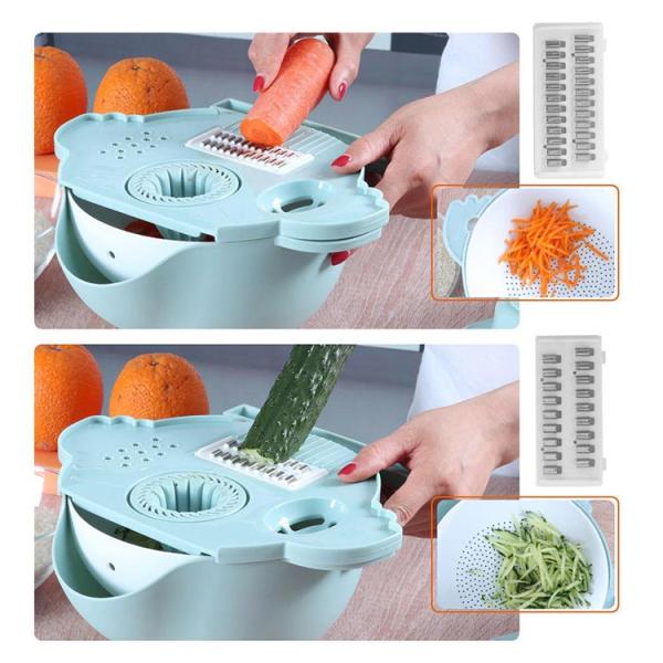 PP Sky Blue Multifunctional Vegetable Cutter With Drain Basket