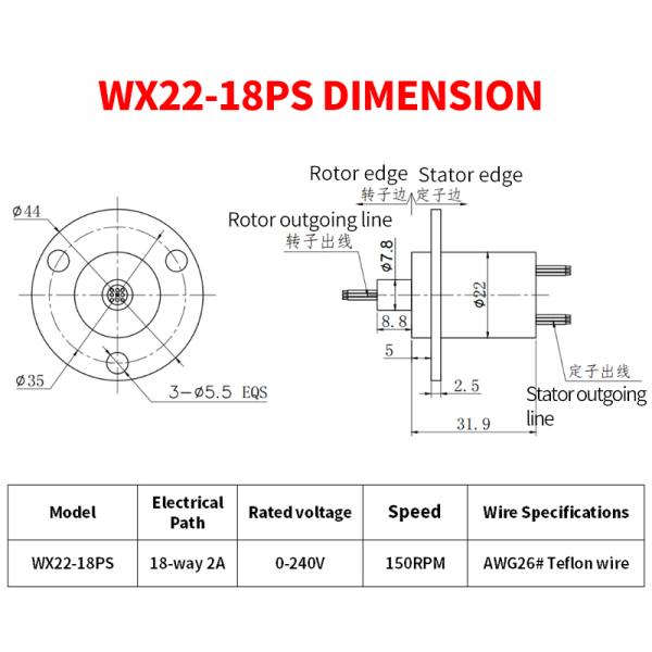 2A OD 22mm Cap Type Slip Ring With Flange For Small Power Electrical Appliances