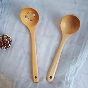Wooden Spoon Heart Shaped Round Colander Fondue Oil Spoon Cooking Spoon