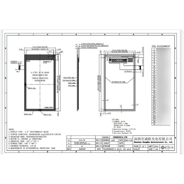 FHD 5.5inch TFT LCD Display Screen IPS Capacitive All Viewing Angle