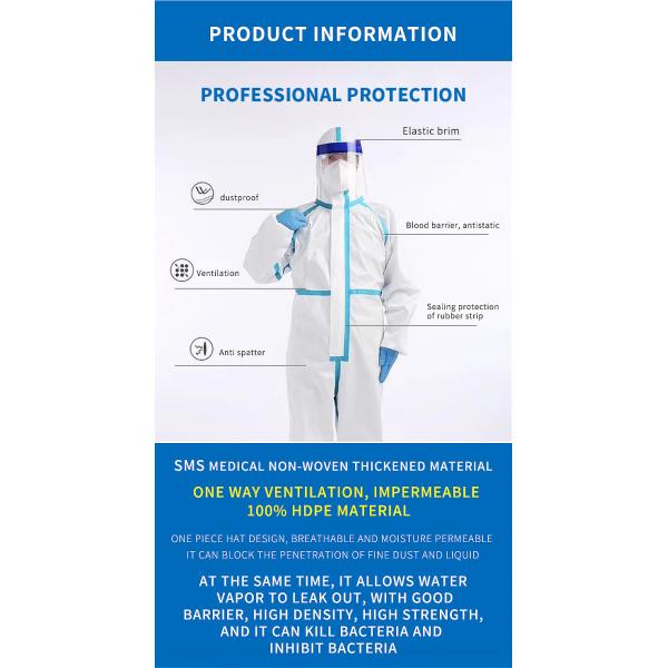Nonwoven PPE Chemical Disposable Protective Coveralls M L XL 2XL 3XL 4XL