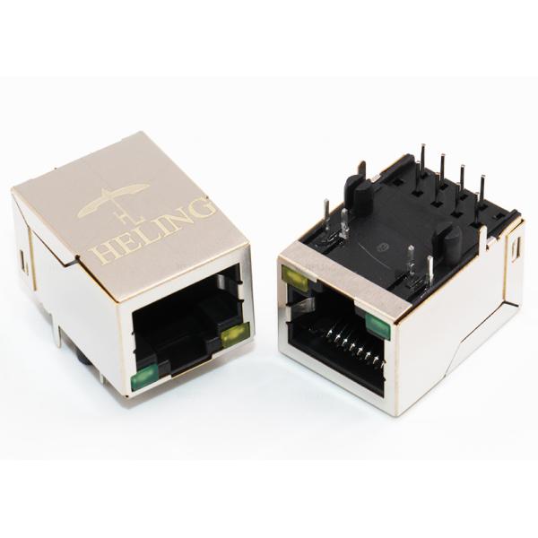 Horizontal Entry Through Hole Connector RJ45 Brass Shielded Green / Yellow LED