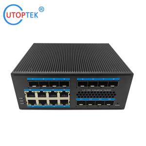 China L3 10G Network management industrial POE switch 4 *10G SFP+ ports+8 gigabit RJ45 ports+8 gigabit Fiber ports DIN rail wholesale