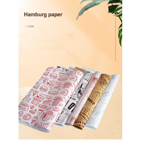 Eco Friendly Grease Proof Burger Gift Wrapping Paper Wax Paper Sheets For Food Restaurant