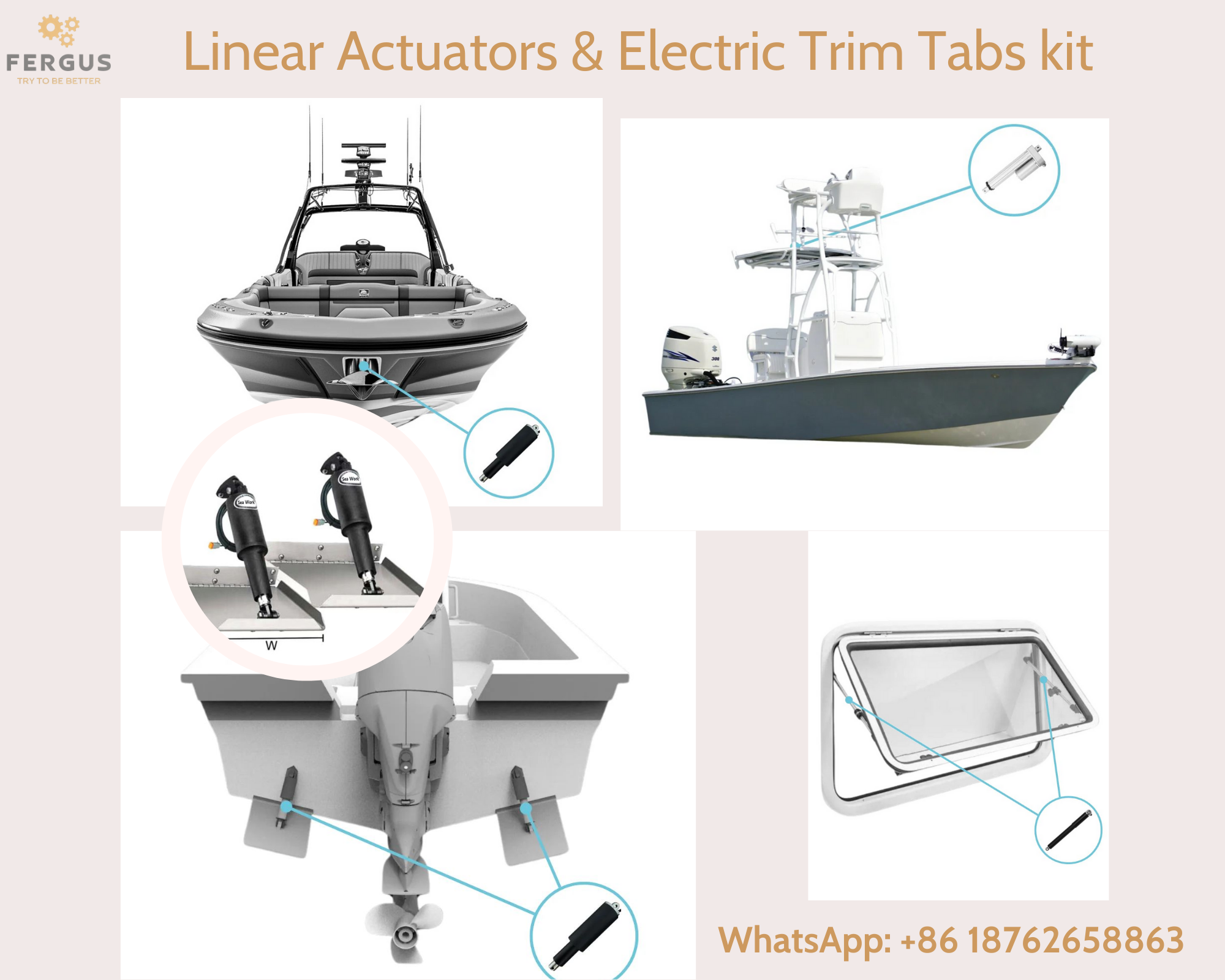 Marine Parts Adjustable Electric Trim Tab Kit System, 15054-101 Lenco 101 Standard Replacement Actuator