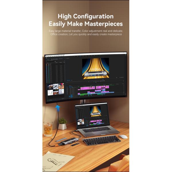 External Hard Drive Enclosure 8 In 1 Laptop USB C HUB 10Gbps For M.2 PCIe NVMe And SATA SSD