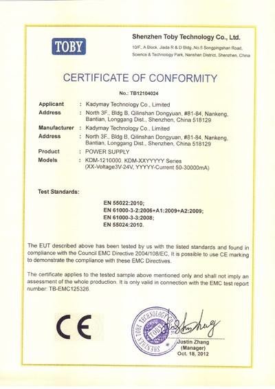 Shenzhen Kadymay Technology Co., Ltd. Certifications