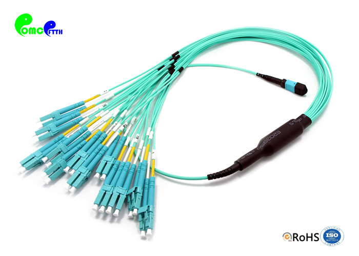 China MTP Trunk Cable OM3 Pre - terminated Duplex 24F MTP Male to LC PC 50 / 125μm Fanout 2.0mm With Aque LSZH Jacket wholesale