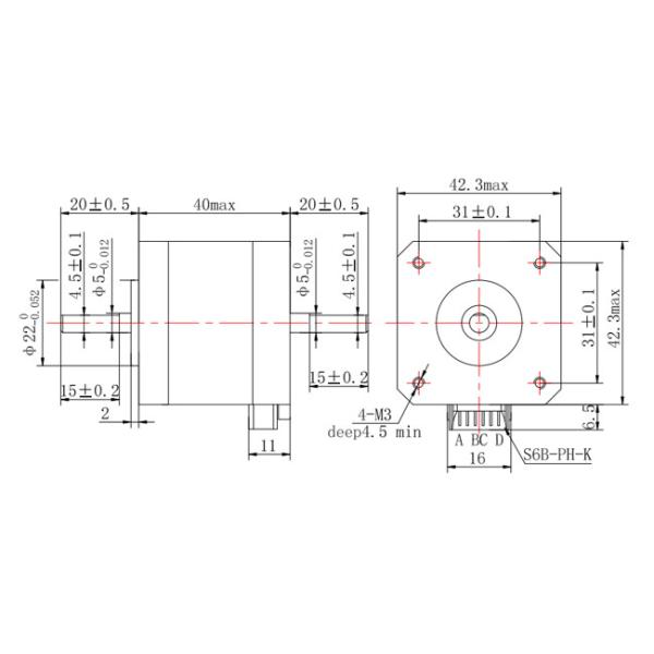1.5A Dual Shaft Stepping Motor NEMA 17 0.45N.M With 1.8° Step Angel