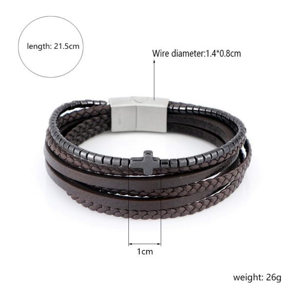 New Stainless Steel Leather Men's Leather Bracelet, European and American Trendy Personalized Versatile Bracelet