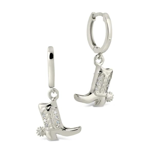 Cowboy Boot Micro Delicate Brass Drop Earrings White CZ Stone Brass Dangle Earrings